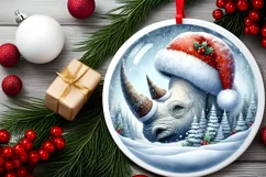 Winter Rhino Round Ornament Sublimation PNG Product Image 1