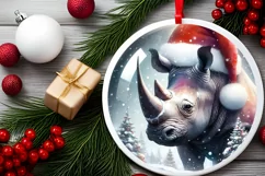 Winter Rhino Round Ornament Sublimation PNG Product Image 1