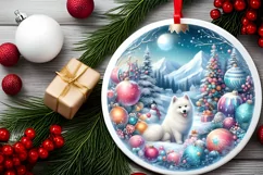 Colorful Winter Scene with Dog Round Sticker Product Image 2