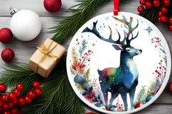 Colorful Christmas Scene Round Ornament Sublimation PNG Product Image 2