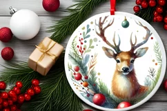 Colorful Christmas Scene Round Ornament Sublimation PNG Product Image 2