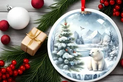 Winter Polar Bear Round Ornament Sublimation PNG Product Image 2