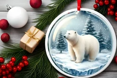 Winter Polar Bear Round Ornament Sublimation PNG Product Image 1