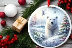 Winter Polar Bear Round Ornament Sublimation PNG Product Image 1