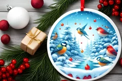 Winter Scene with Birds Round Christmas Ornament Sublimation Product Image 2