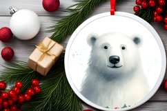 Watercolor Polar Bear Round Christmas Ornament Sublimation Product Image 2