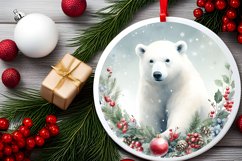 Watercolor Polar Bear Round Christmas Ornament Sublimation Product Image 2