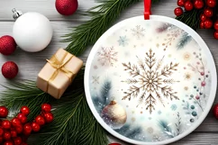 Winter Snowflake Round Ornament Sublimation PNG Product Image 2