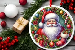Santa Round Ornament Sublimation PNG Product Image 2