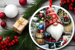 Christmass Gnome Round Ornament PNG Product Image 2