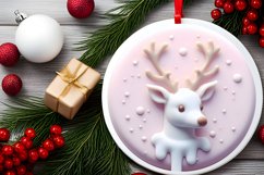 Pastel 3D Martzipan Deer Round Ornament Sublimation PNG Product Image 2