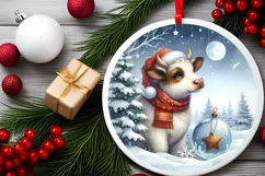 Cow Boy Round Ornament Sublimation PNG Product Image 2
