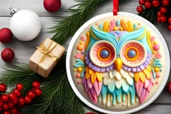 Pastell 3D Owl Christmas Ornament PNG Product Image 2