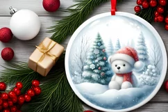 Teddy Bear Christmas Scene Ornament PNG Product Image 2