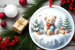Teddy Bear Christmas Scene Ornament PNG Product Image 2