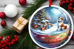 Dog Christmas Scene Ornament PNG Product Image 2