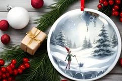 Elf Christmas Scene Ornament PNG Product Image 2