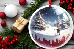 Elf Christmas Scene Ornament PNG Product Image 2