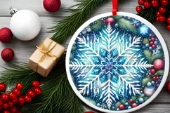 Watercolor Snowflake Round Christmas Ornament Sublimation Product Image 2