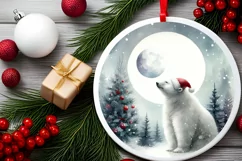 Watercolor Polar Bear Round Christmas Ornament Sublimation Product Image 2