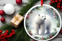 Watercolor Polar Bear Round Christmas Ornament Sublimation Product Image 2