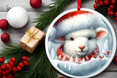 Pastel Christmas Lamb Round Ornament Sublimation PNG Product Image 2
