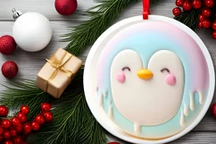 Pastel Round 3D Marzipan Christmas Penguin Ornament Product Image 2
