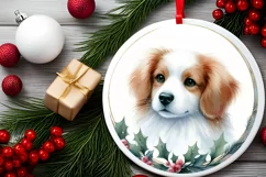 Pastel Watercolor Dog Round Christmas Ornament Sublimation Product Image 2