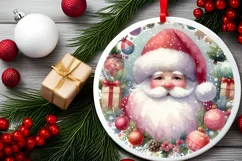 Colorful Pastel Watercolor Santa Round Ornament Sublimation Product Image 2