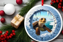 Snowy Wall Turtle Round Ornament Sublimation PNG Product Image 1