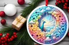 Ice Wall Peacock Round Ornament Sublimation PNG Product Image 2