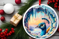 Ice Wall Peacock Round Ornament Sublimation PNG Product Image 2