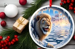 Icy Wall Lion Round Ornament Sublimation PNG Product Image 2