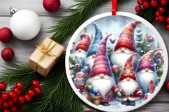 Colorful Gnomes Winter Ornament Sublimation PNG Product Image 1