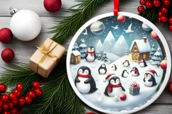 Winter Penguins Round Ornament Sublimation PNG Product Image 2