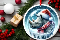 Watercolor Winter Scene Rhino Portrait Product Image 2