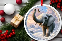 Snow Wall Elephant Round Ornament Sublimation PNG Product Image 2