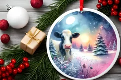 Colorful Winter Christmas Cow Round PNG Product Image 2