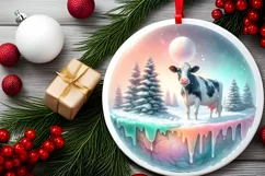 Colorful Winter Christmas Cow Round PNG Product Image 2