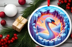 Icy Wall Swan Winter Round Sticker Ornament Product Image 2