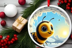 Snow Wall Bee Round Ornament Sublimation PNG Product Image 1