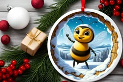 Snow Wall Bee Round Ornament Sublimation PNG Product Image 2