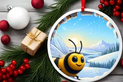 Snow Wall Bee Round Ornament Sublimation PNG Product Image 2