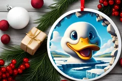 Snowy Wall Duck Round Ornament Sublimation PNG Product Image 2