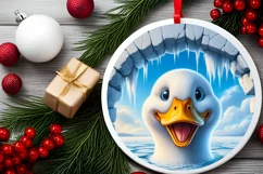 Digital Painting Round with Duck Smiling Out of Icy Wall Product Image 1