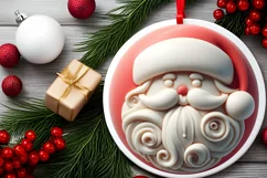 3D Santa Melting Design Round Ornament Sublimation PNG Product Image 2