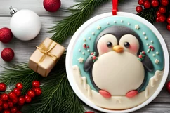 Melting Penguin Round Christmas Ornament Sublimation PNG Product Image 2