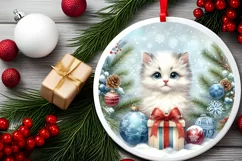 Cat Christmas Ornament Sublimation PNG Product Image 2