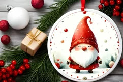 Colorful Watercolor Christmas Gnome Round Ornament PNG Product Image 1