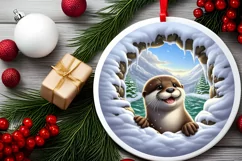 Snow Wall Otter Round Ornament Sublimation PNG Product Image 2